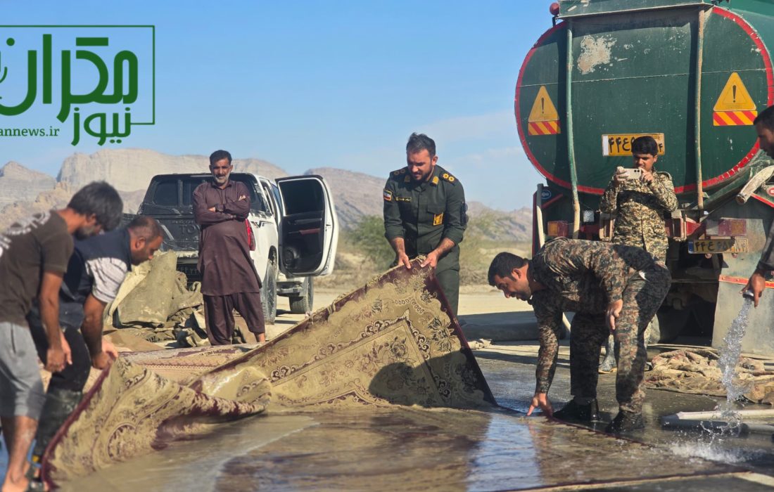 بسیجیان و اعضای ستاد اجرایی فرمان امام(ره) فرش‌های سیل‌زده روستای باغان جاسک را شستند/تصاویر